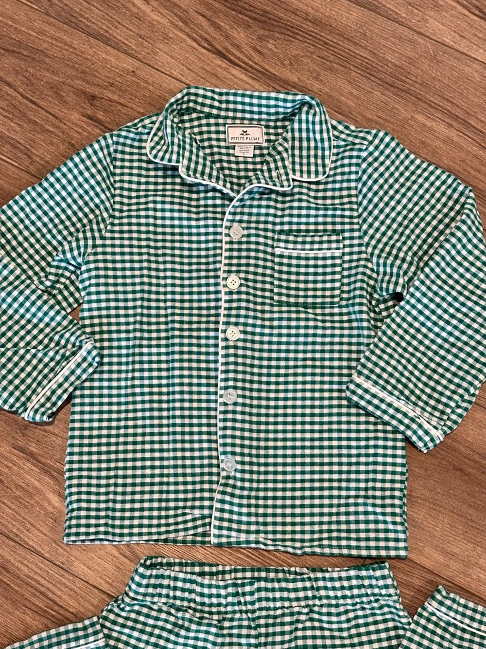 Petite Plume Green Gingham Kids (8)  Pajama Set - Classic Button-Down